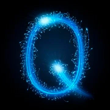 3d blue sparkler firework letter Q Illustrazione stock