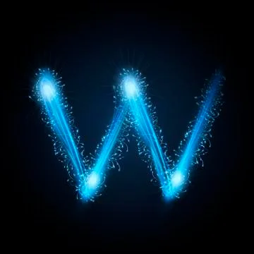 3d blue sparkler firework letter W Illustrazione stock