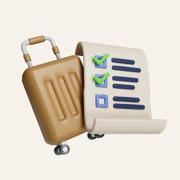 3D Blue Suitcase and Checking listed icon. Document. icon isolated on white Stock Illustration