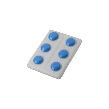 A 3d blue tablets in realistic packaging for medical use on a white background Stock Illustration