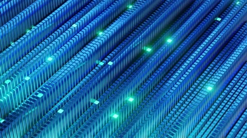 3D Blue Tech Grid Block Wave with Green Glowing Dots Abstract Background 스톡 동영상 334576403