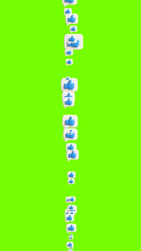 3D blue thumbs up icons in chat bubbles rise upward on a green background Stock Footage 317078009