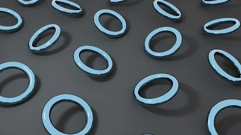 3D blue torus rotating on dark surface. Abstract creative 4k seamless loop anima Stock Footage 104748562