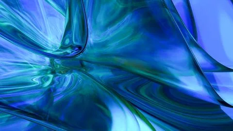 3D blue translucent abstract wave wallpaper background. Shiny curved organi.. イラスト素材