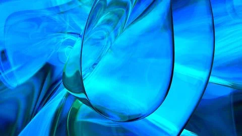 3D blue translucent abstract wave wallpaper background. Shiny curved organi.. Stockillustratie