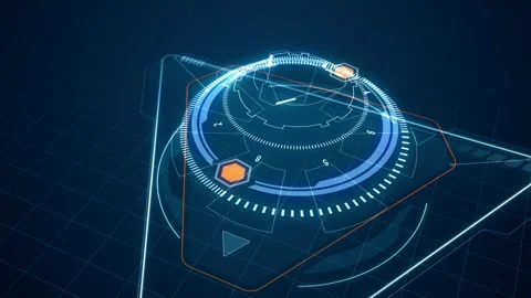 3D Blue triangle and circle rotation with HUD UI technology interface Stock Footage 201428450