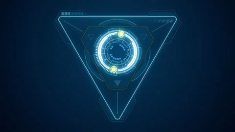 3D Blue triangle and circle rotation with HUD UI technology interface Stock Footage 201428460