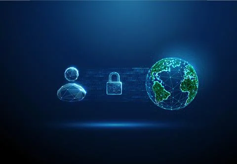 3D blue user, lock and globe Data protection, cyber security, user Stock Illustration
