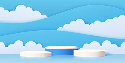 3d blue vector circular podium stage with clouds Stock Illustration