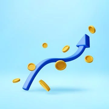 3D Blue wavy arrow and gold coins Stock Illustration