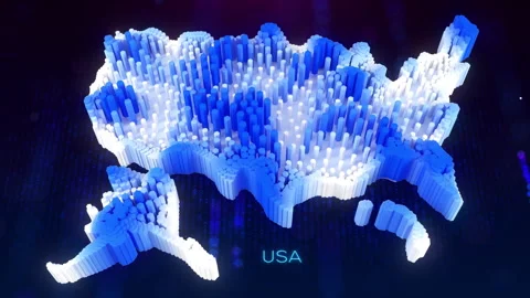 3D Blue White Dynamic Hexagonal Prism Rippling USA Map and Text with Hud Grid Stock Footage 279924840