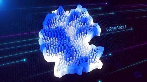 3D Blue White Hexagonal Prism Rippling Germany Map and Text with Hud Grid Stock Footage 279886279