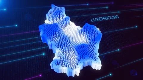 3D Blue White Hexagonal Prism Rippling Luxembourg Map and Text with Hud Grid イラスト素材