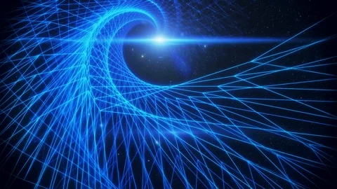 3D Blue Wireframe Spiral Grid in Outer Space Loopable Background Video stock 88931597