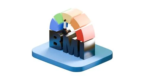 3D BMI chart with dark letters on blue base, isolated on white background Stock Illustration