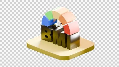 3D BMI chart with dark letters on golden base, transparent background Stock Illustration