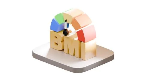 3D BMI chart with gold letters on gray base, isolated white Stock Illustration