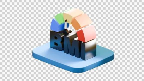 3D BMI colorful scale with dark text on blue platform, isolated transparent Stock Illustration