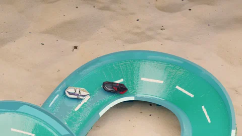 A 3d boat race. close up of two boats on a track with sea water. Stock Footage 265102154
