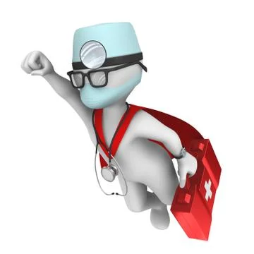 3d boctor. Super hero. Flight. Stock Illustration