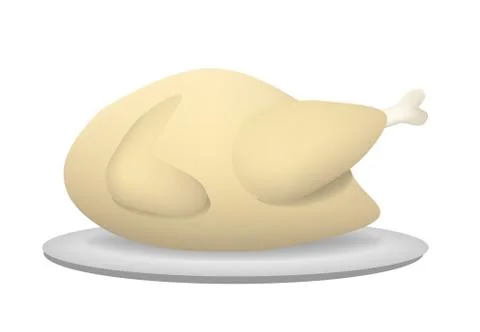3D Boiled chicken side view on plate, vector Stock Illustration