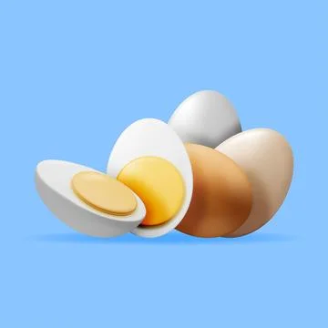 3D Boiled Eggs Cut into Half 스톡 일러스트