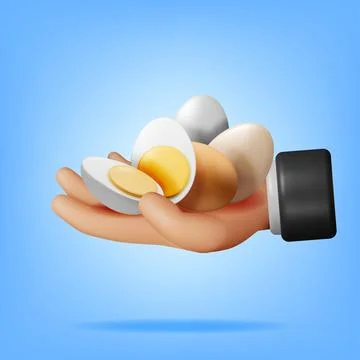 3D Boiled Eggs Cut into Half in Hand Stock Illustration