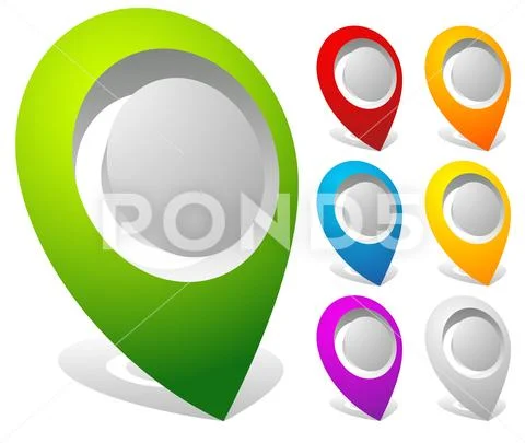 3d bold map markers, map pins in 7 colors: Royalty Free #97318606
