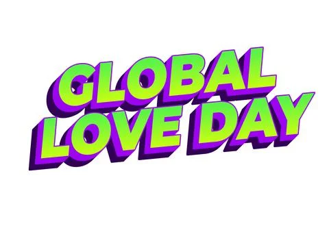 3D bold text reading Global Love Day in bright lime green with purple 3D sh.. Stock Illustration