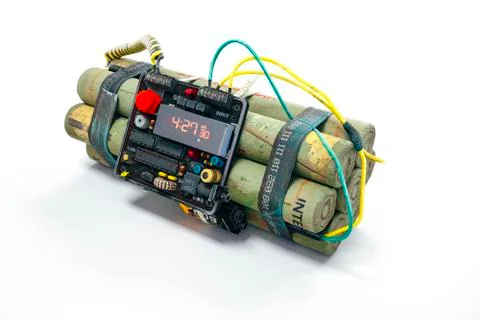3d bomb with digital clock on white background Stock Illustration