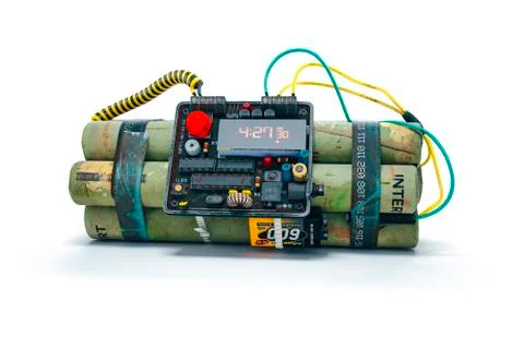 3d bomb with digital clock on white background Stock Illustration