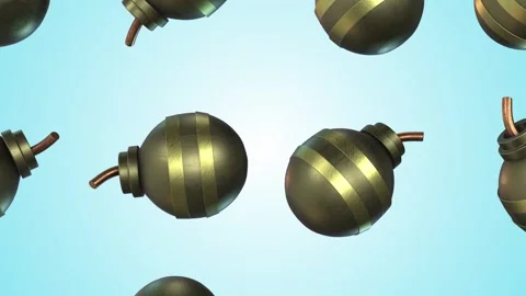 3D Bombs Falling on a Light Blue Background. Explosives 3D Animation. 4K Vidéo 287359372