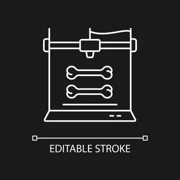 3d bone models printing white linear icon for dark theme 스톡 일러스트