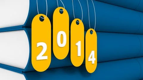 3d book with 2014 text on tag Stock-Illustration