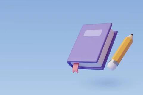 3d Book with Pencil icon for web design isolated, Education and online class Stock Illustration