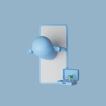 3D Booking flight for travel by application on mobile phone. Travel 3D concept Stock Illustration