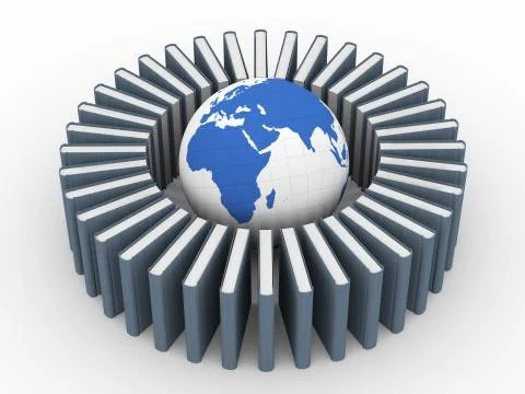3d books around globe Stock Illustration