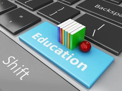 3d books on computer keyboard. 스톡 일러스트