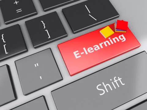 3d books icon on computer keyboard. education concept. 스톡 일러스트