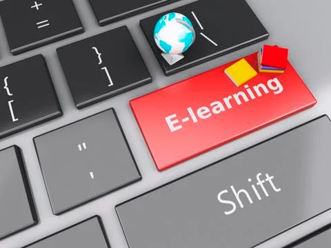 3d books icon on computer keyboard. education concept. 스톡 일러스트