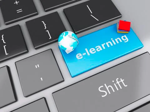 3d books icon on computer keyboard. education concept. 스톡 일러스트