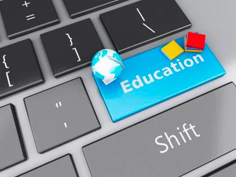 3d books icon on computer keyboard. education concept. 스톡 일러스트
