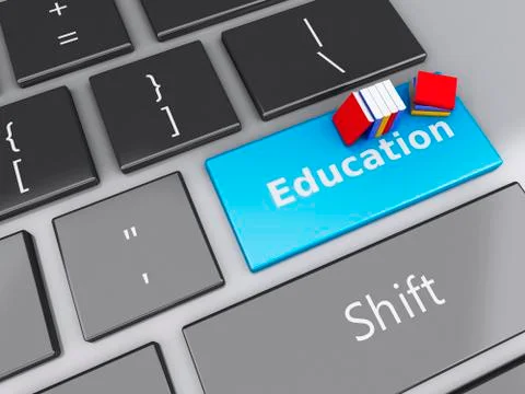 3d books icon on computer keyboard. education concept. 스톡 일러스트