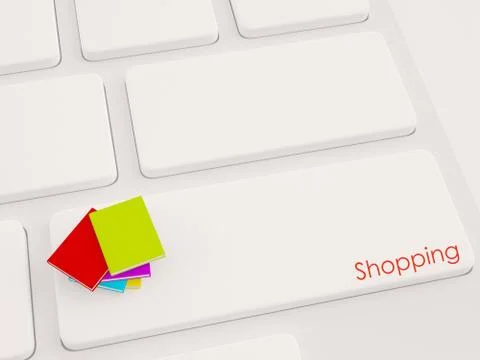 3d books shopping technology through computer Stock Illustration