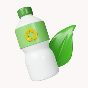 3d bottle of water and leaf . the idea is to recycle old plastic bottles, think Stock Illustration