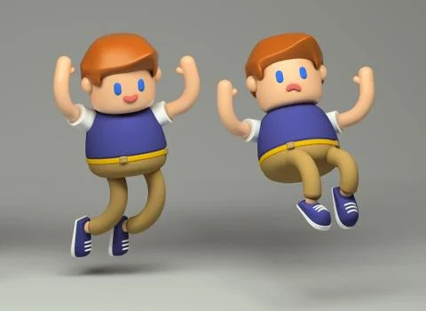 3d Bouncing and stumbling boy toy character. Stock Illustration