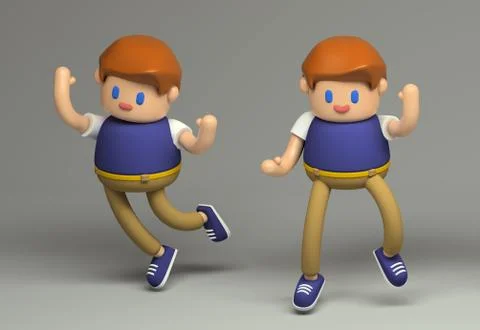3d Bouncing and stumbling boy toy character. Stock Illustration