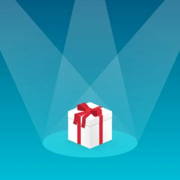 3d box with gift tied with red ribbon in the light of the rays Stock Illustration