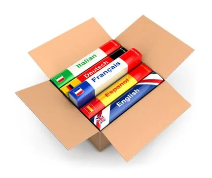 3d box with language books Stock Illustration