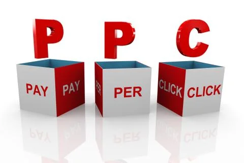 3d box of ppc - pay per click Stock Illustration